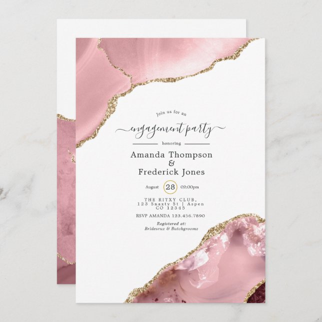 Blush and Gold Agate Engagement Party Invitation (Front/Back)