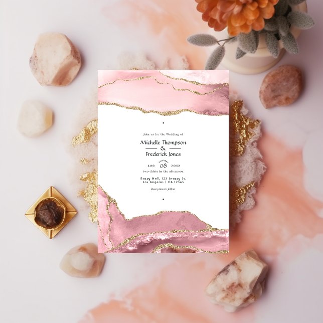 Blush and Gold Agate Wedding Invitation (Creator Uploaded)