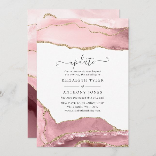 Blush and Gold Agate Wedding Update Invitation (Front/Back)