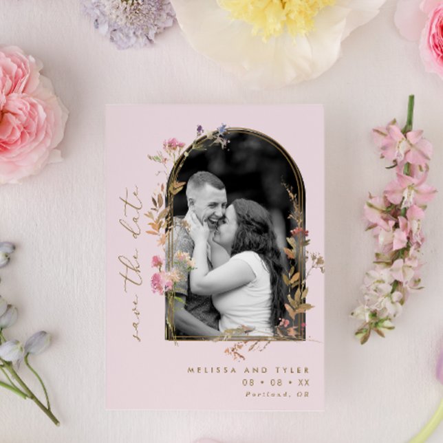 Blush and Gold Arch Wildflowers  Photo Save The Date (Creator Uploaded)