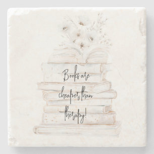 Blush and Gold Book Therapy Watercolor Stone Coaster