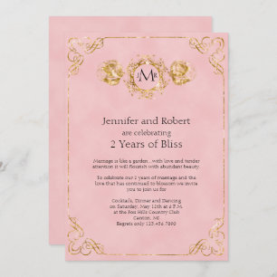 Blush and Gold Cotton 2nd Wedding Anniversary Invitation