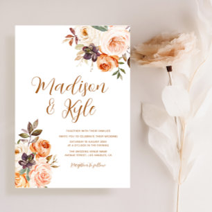 blush and gold fall flowers wedding invitation