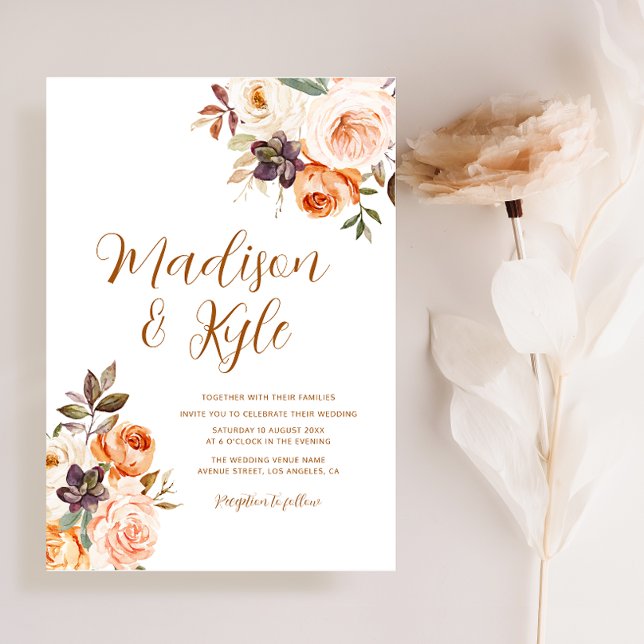 blush and gold fall flowers wedding invitation (Creator Uploaded)