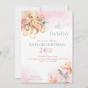 Blush and gold floral boho under the sea baby invitation
