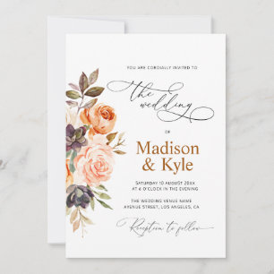 blush and gold floral fall wedding invitation