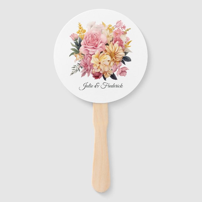 Blush and Gold Floral Wedding Hand Fan (Front)