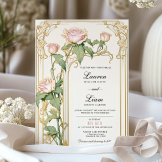 Blush and Gold Floral Wedding Invitation