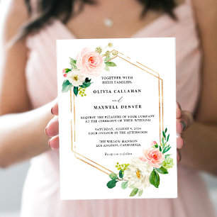 Blush And Gold Floral Wedding Invitations, Elegant Invitation