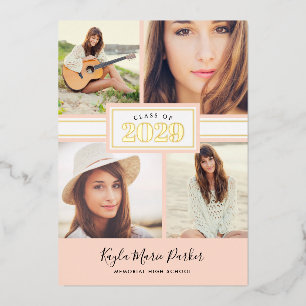 Blush and Gold Foil 4 Photo Graduation Invitation