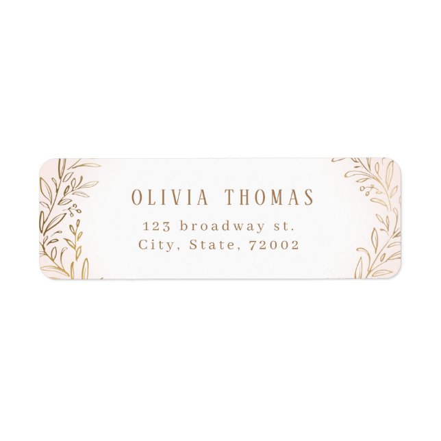 Blush and gold gilded botanical return address label (Front)