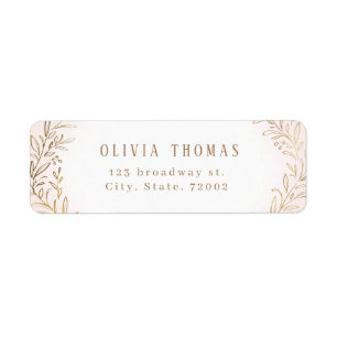 Blush and gold gilded botanical return address return address label