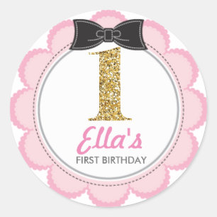Blush and Gold Glitter First Birthday stickers