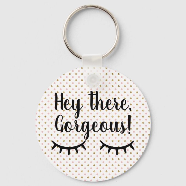 Blush and gold glitter polka dot key ring (Front)