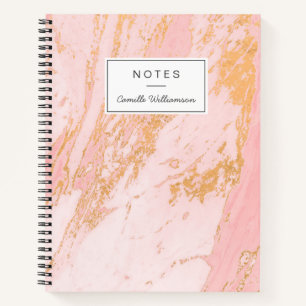 Blush and Gold Marble Pattern Personalised  Notebook