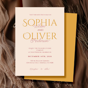 Blush and gold minimalist wedding invitation