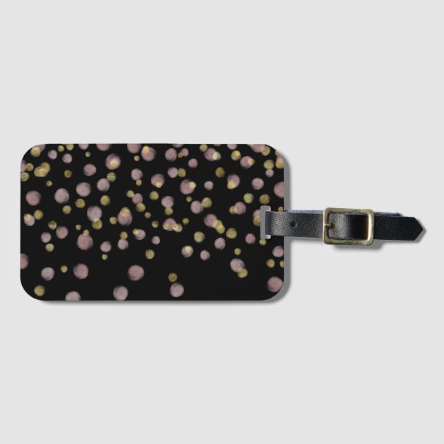 Blush and Gold Overlay on Black Luggage Tag (Front Horizontal)