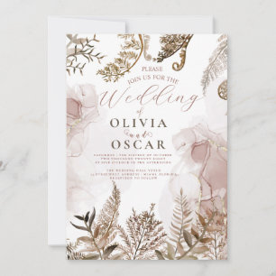 Blush and Gold Pampas Grass Floral Wedding Invitat Invitation