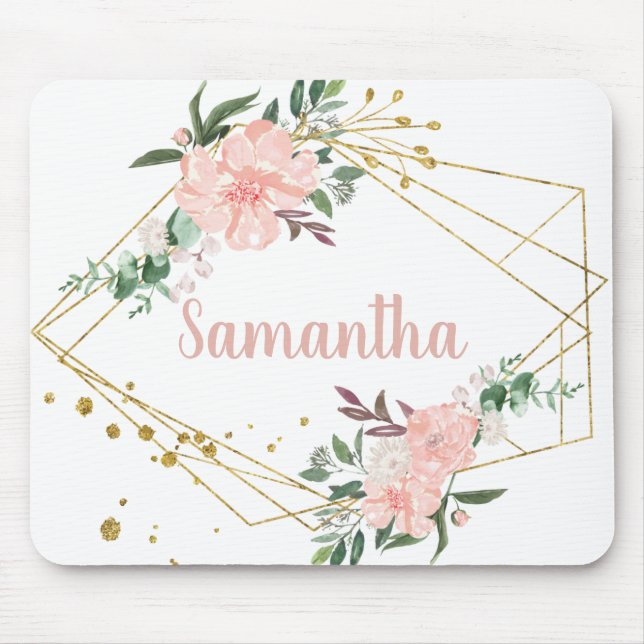 Blush and Gold Personalized Mouse Pad (Front)
