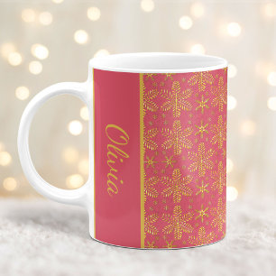 Blush and Gold Snowflakes Christmas Mug with Name