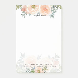 Blush and green watercolor floral personalised post-it notes