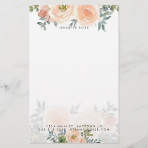Blush and green watercolor floral personalised stationery