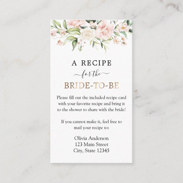 Blush and Greenery Recipe Request  Enclosure Card (Front)