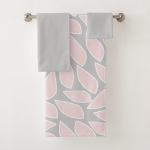 Blush and Grey Abstract Leaves Bath Towel Set