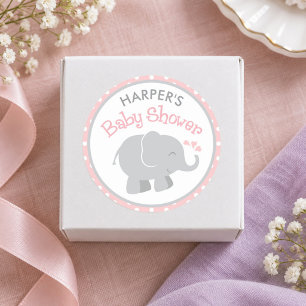 Blush and Grey Elephant Baby Shower Classic Round Sticker