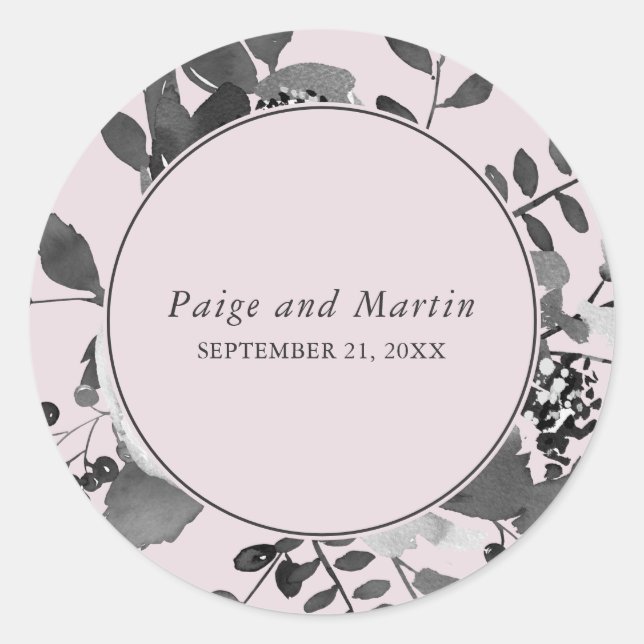Blush and Grey Floral Save the Date Wedding Classic Round Sticker (Front)