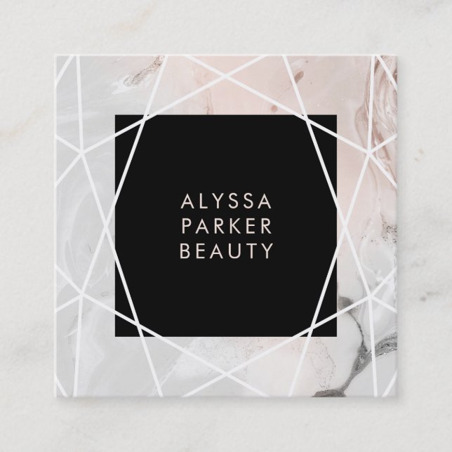 Blush and Grey Marble | Geometric Square Business Card (Front)