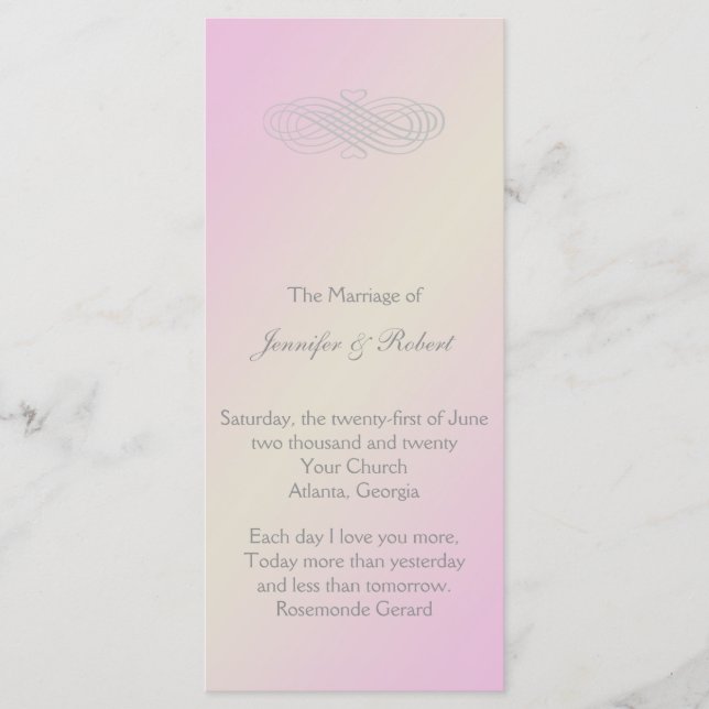 Blush and Grey Romantic Wedding Program (Front)