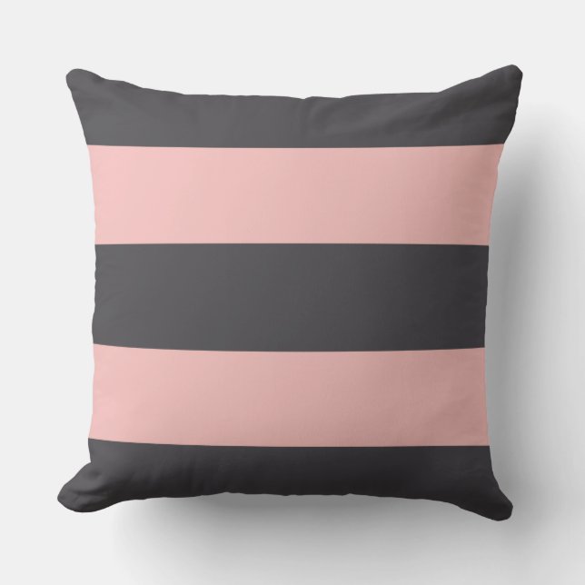 Blush and Grey Stripe Pillow (Front)