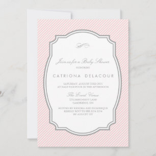 BLUSH AND GREY STRIPED BABY SHOWER INVITATION