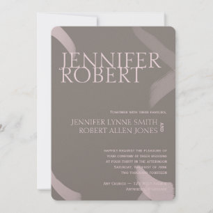 Blush and Grey Stroke Metallic Wedding Invitation
