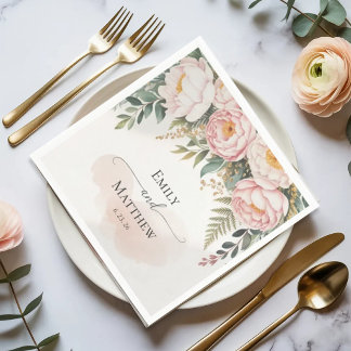 Blush and Ivory Floral Wedding Napkin