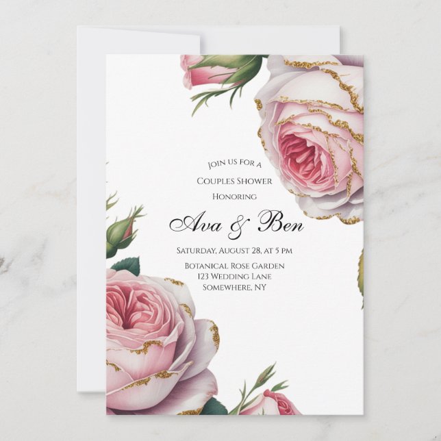 Blush and Ivory Rose Floral Couples Shower Invitation (Front)