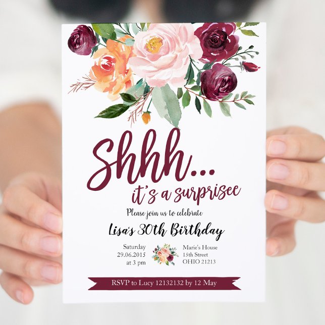 Blush and Marsala Surprise Birthday Invitation (Creator Uploaded)