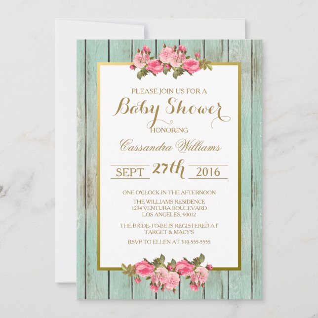 Blush and Mint - Baby Shower Floral Invitation (Front)
