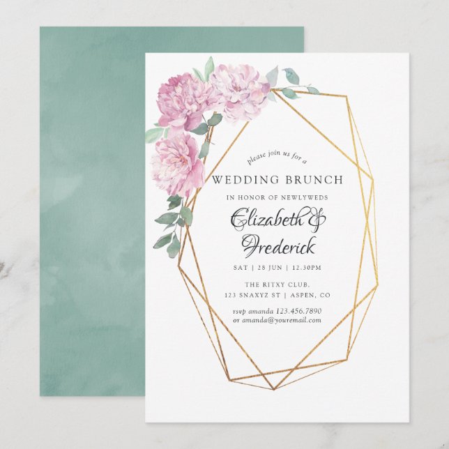 Blush and Mint Floral Geometric Wedding Brunch Invitation (Front/Back)