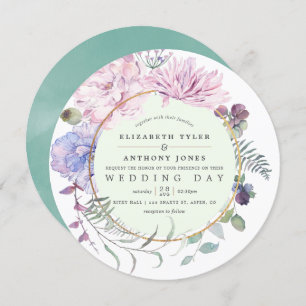 Blush and Mint Floral Geometric Wedding Invitation