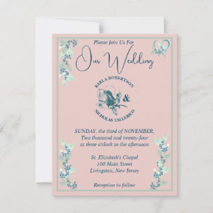 Blush and Mint Floral Pink Wedding Invitation