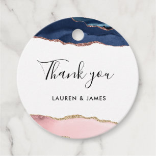 blush and navy agate gender reveal favour tags