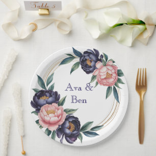 Blush and Navy Blue Wedding Paper Plate
