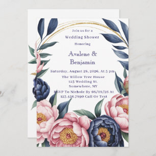 Blush and Navy Blue Wedding Shower Invitation
