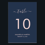 Blush and Navy Blue Wedding Table Number<br><div class="desc">Modern navy blue and blush wedding table numbers. Matching items available.</div>