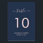 Blush and Navy Blue Wedding Table Number<br><div class="desc">Modern navy blue and blush wedding table numbers. Matching items available.</div>