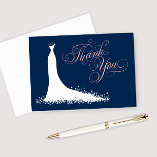 Blush and Navy Bridal Shower Elegant Gown Thank You Card
