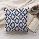 Blush and Navy Diamond Ikat Pattern Cushion<br><div class="desc">Our chic ikat throw pillow features versatile, on-trend hues of blush pink and navy blue, accented with medium charcoal gray. Diamond pattern has the characteristic resist-dyed, blurry look of traditional ikats. Looking for this design on another product you don't see in my shop? Or prefer a custom color combo? Contact...</div>