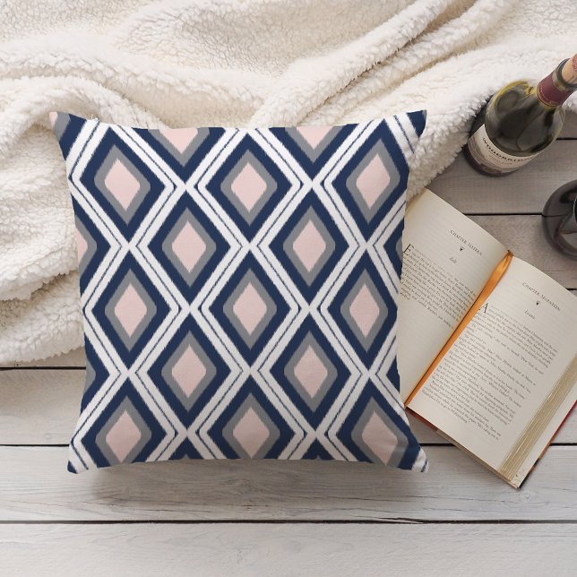 Blush and Navy Diamond Ikat Pattern Cushion (Creator Uploaded)